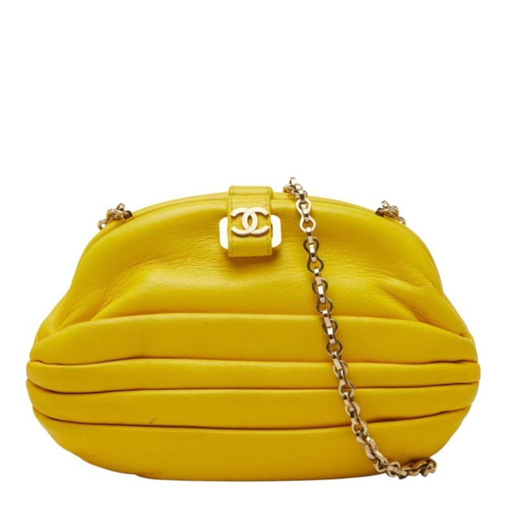 CHANEL Yellow Leather Logo Shoulder Bag
